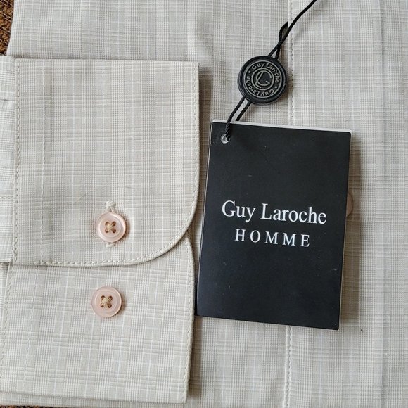 GUY LAROCHE men’s long sleeve button down shirt size US 17, Tan - Picture 4 of 7